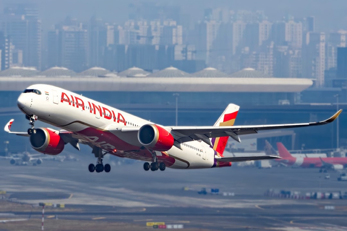 An Air India A350 plane mid-flight.