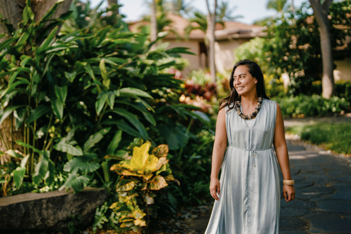 Four Seasons Resort Hualālai cultural manager Kaaiohelo Ka’ai McAfee-Torco’s headshot here and resort images