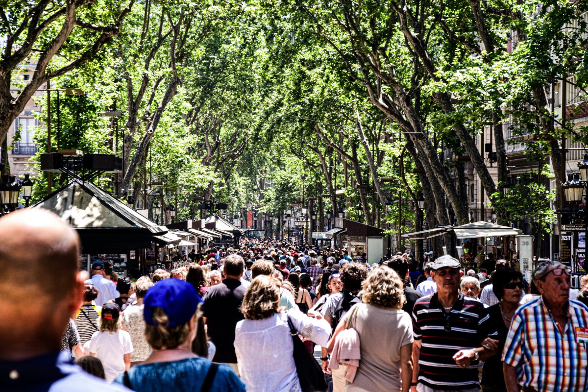 Tourists walking in Barcelona