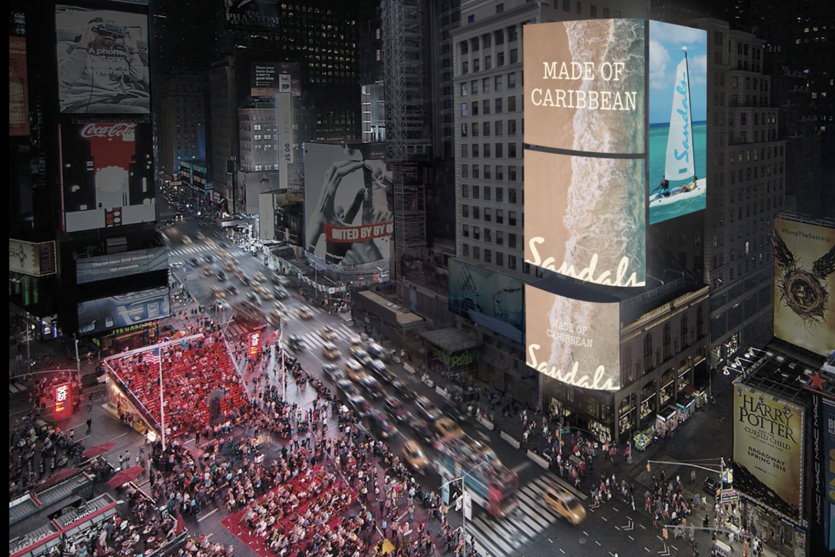 image of an ad for sandals resorts in times square